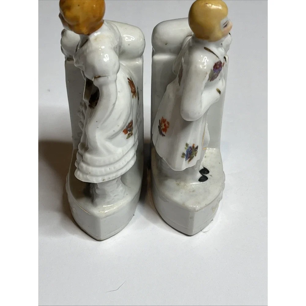Vintage Figural Bookends Decor Man & Woman Floral Porcelain Made In Japan
